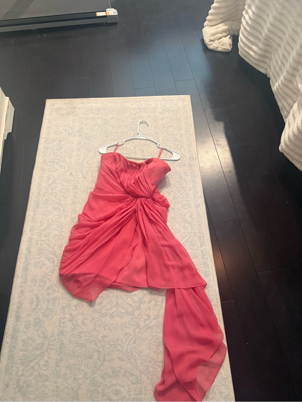 cinq a sept Coral Pink One-Shoulder Draped Cocktail Dress